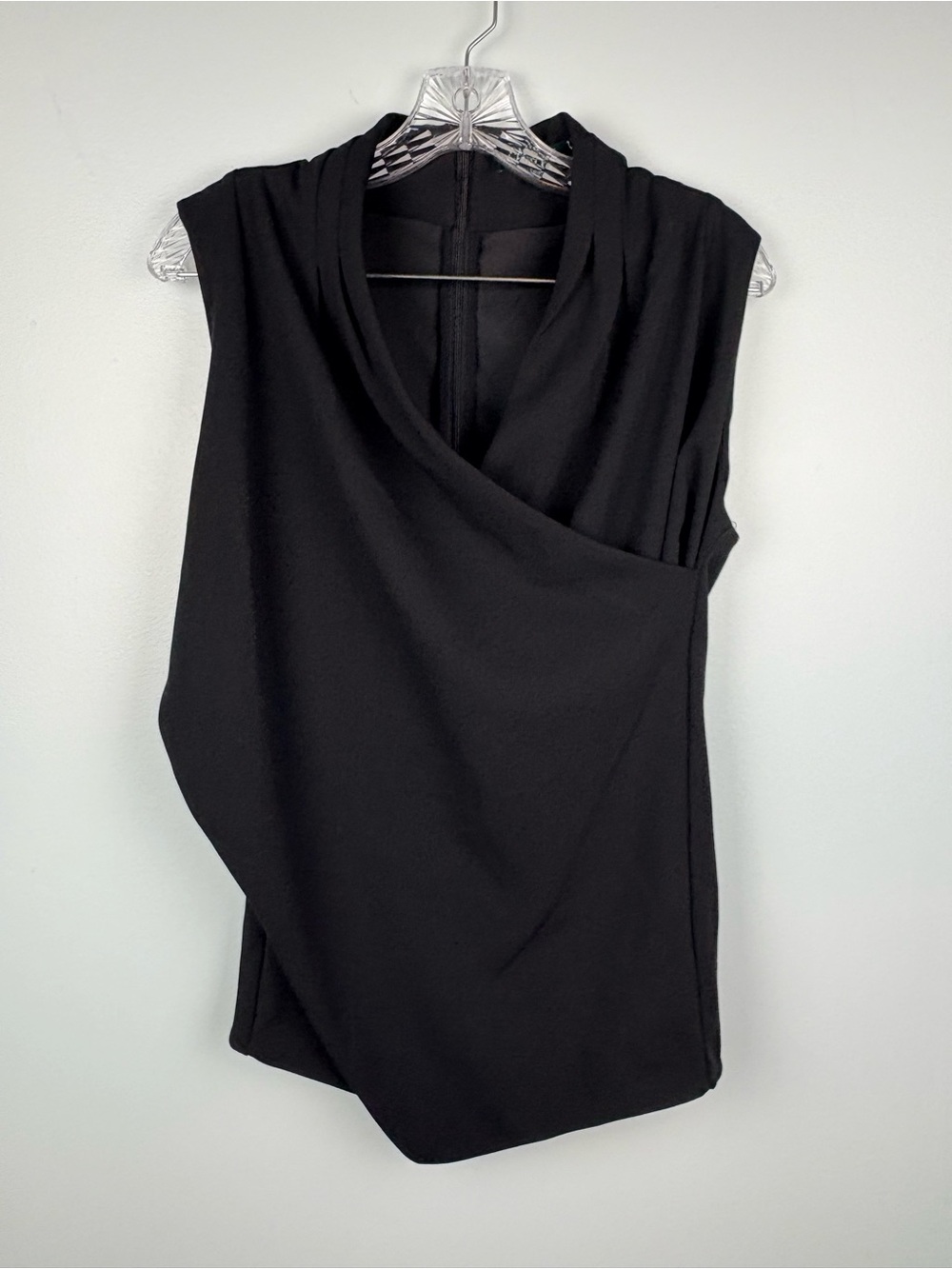 Lauren Ralph Lauren Faux Wrap Sleeveless Blouse Back Zip Asymmetrical Sz L